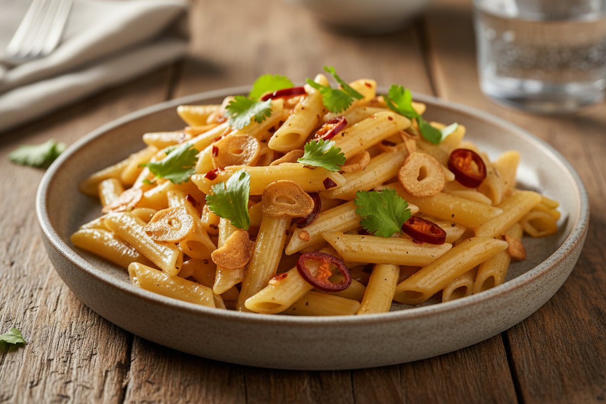 Desi Garlic Chili Pasta