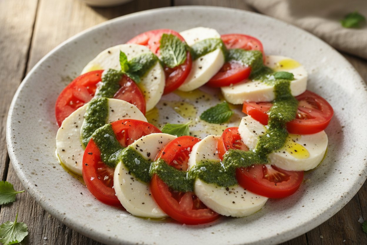 Indian Paneer Caprese Salad with Mint Chutney